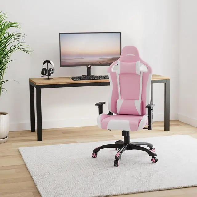 Alt view image 2 of 7 - Leopard Gaming Chair, High Back PU Leather Office Chair, Adjustable Video Gaming Chairs, Swivel Racing Chair with Adjustable Armrest (White/Pink)