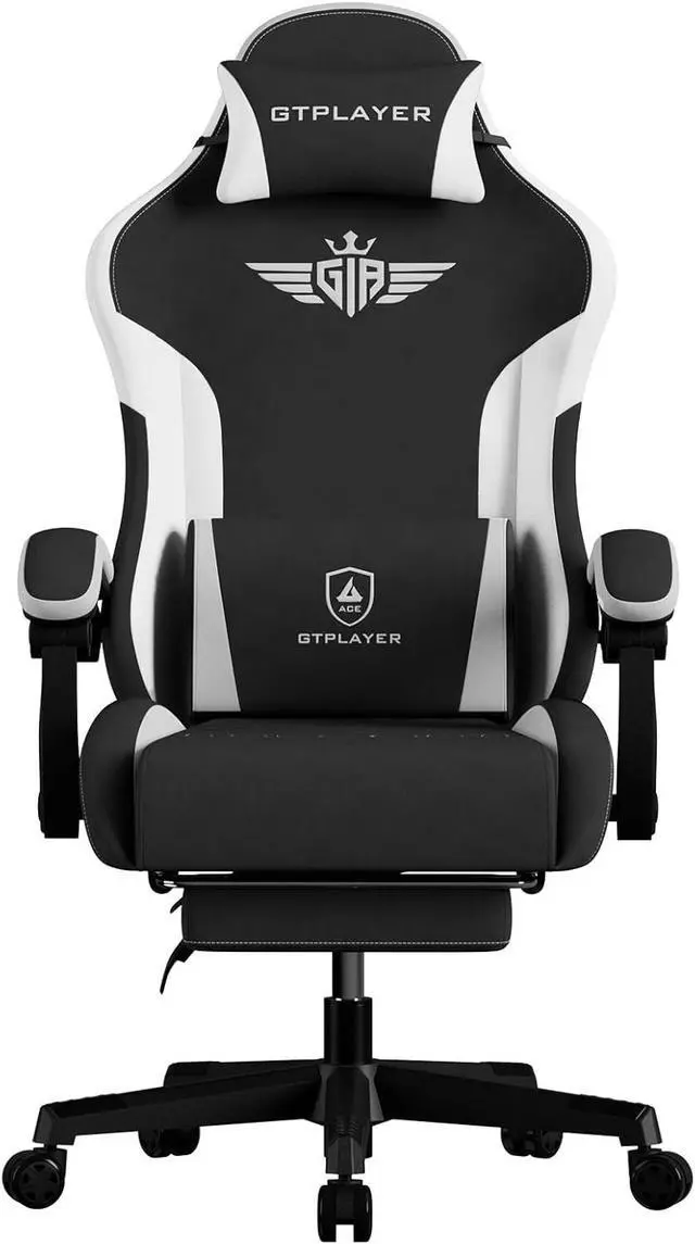 Main image of GTPLAYER Gaming Chair Fabric with Footrest, Big and Tall Game Chair High Back Computer Office Chair with Lumbar Support for Adults, Ergonomic Swivel Games Chair with Cushion Gaming Black