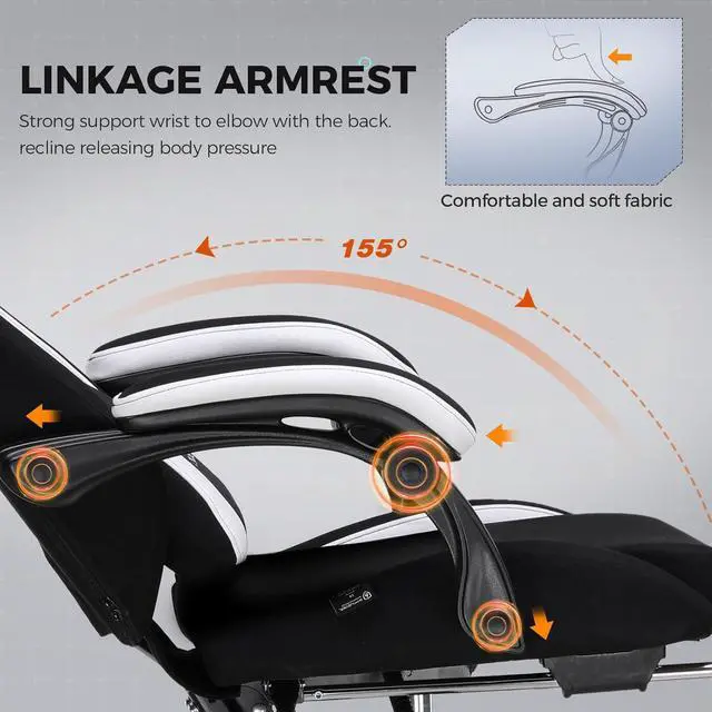 Alt view image 6 of 7 - GTPLAYER Gaming Chair Fabric with Footrest, Big and Tall Game Chair High Back Computer Office Chair with Lumbar Support for Adults, Ergonomic Swivel Games Chair with Cushion Gaming Black