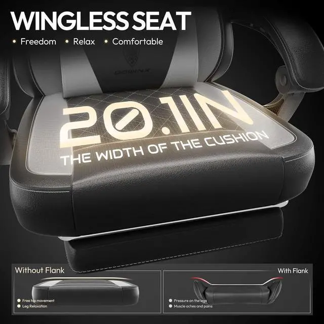 Alt view image 5 of 7 - Dowinx Gaming Chair with Pocket Spring Cushion, Ergonomic Computer Chair with Massage Lumbar and Footrest for Adults, High Back Game Chair Leather for Office Gaming 300LBS, Grey New