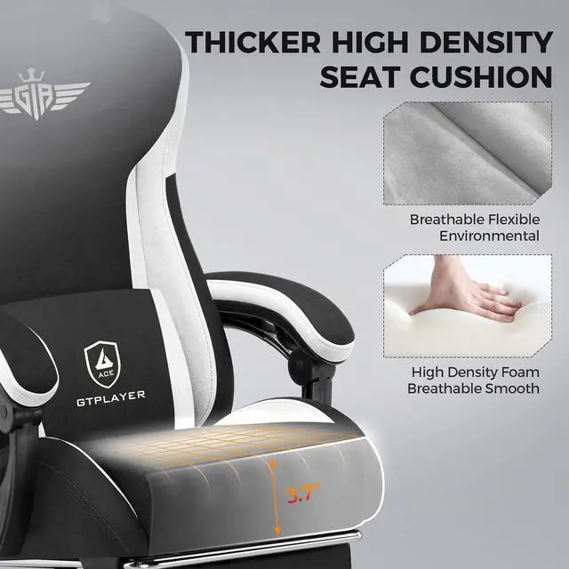 Alt view image 4 of 7 - GTPLAYER Gaming Chair Fabric with Footrest, Big and Tall Game Chair High Back Computer Office Chair with Lumbar Support for Adults, Ergonomic Swivel Games Chair with Cushion Gaming Black