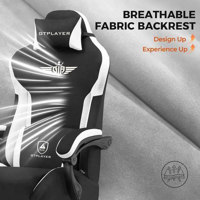 Alt view image 5 of 7 - GTPLAYER Gaming Chair Fabric with Footrest, Big and Tall Game Chair High Back Computer Office Chair with Lumbar Support for Adults, Ergonomic Swivel Games Chair with Cushion Gaming Black