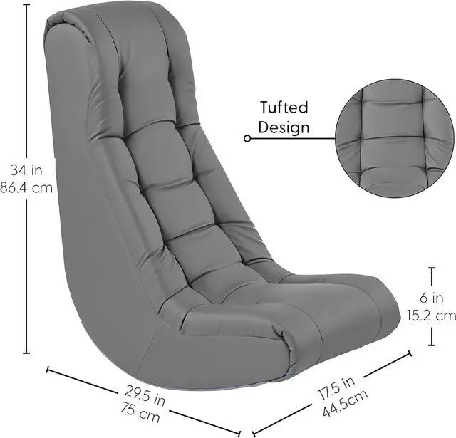 Alt view image 3 of 7 - Factory Direct Partners Soft Tufted Floor Rocker - Cushioned Ground Chair for Kids Teens and Adults - Great for Reading, Gaming, Meditating, TV - Coal, 10488-GY