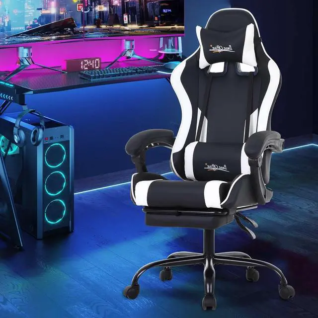 Alt view image 2 of 7 - PayLessHere Ergonomic Racing Desk Chair Computer Chair Gaming Chair with Footrest Lumbar Support Headrest Armrest Task Rolling Swivel Ergonomic E-Sports Adjustable PC Gamer Chair, White