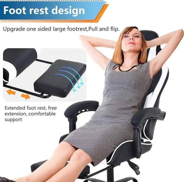 Alt view image 7 of 7 - PayLessHere Ergonomic Racing Desk Chair Computer Chair Gaming Chair with Footrest Lumbar Support Headrest Armrest Task Rolling Swivel Ergonomic E-Sports Adjustable PC Gamer Chair, White
