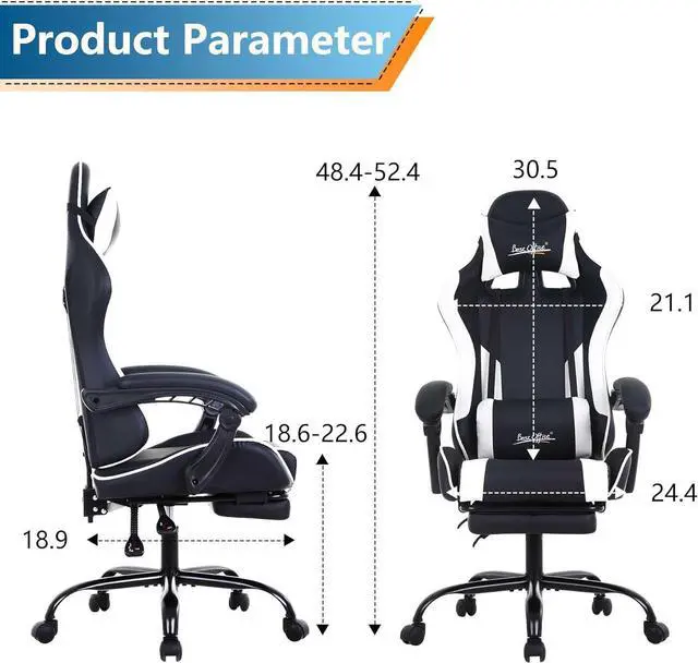 Alt view image 3 of 7 - PayLessHere Ergonomic Racing Desk Chair Computer Chair Gaming Chair with Footrest Lumbar Support Headrest Armrest Task Rolling Swivel Ergonomic E-Sports Adjustable PC Gamer Chair, White