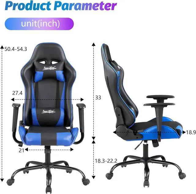 Alt view image 3 of 7 - PayLessHere Gaming Chair Ergonomic Office Chair with Lumbar Support Headrest Armrests Rolling Swivel Functionality and Adjustable Features for PC Gamer (Blue)