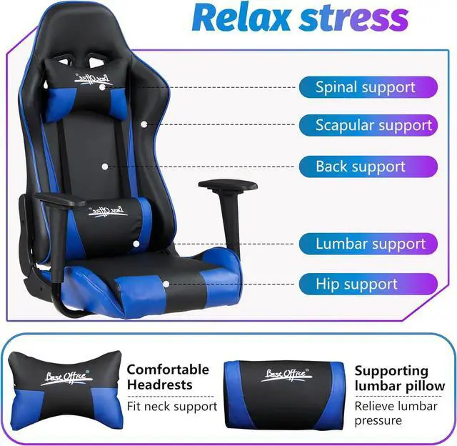 Alt view image 5 of 7 - PayLessHere Gaming Chair Ergonomic Office Chair with Lumbar Support Headrest Armrests Rolling Swivel Functionality and Adjustable Features for PC Gamer (Blue)