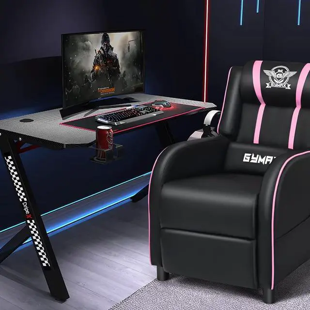 Alt view image 2 of 7 - GYMAX Gaming Recliner, Massage Gaming Chair w/Adjustable Footrest, Remote Control & Side Pocket, Ergonomic Game Lounge Chair, Racing Style Single Theater Seat Game Sofa for Adults (Pink)