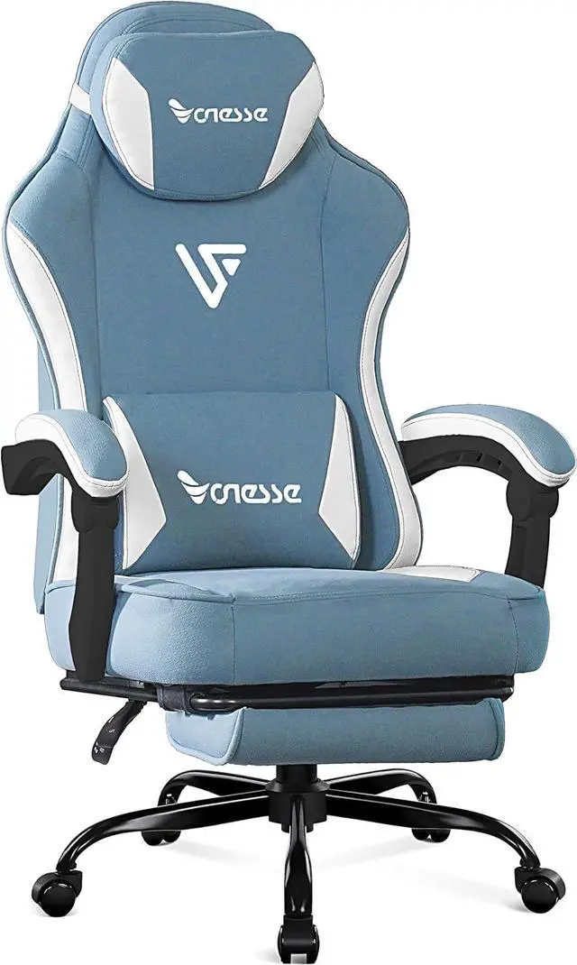 Main image of Vonesse Gaming Chair, Computer Chair Fabric with Pocket Spring Cushion, Office Chair with Footrest and Massage Lumbar Support, Reclining Gaming Chairs for Adults 250LBS (Blue)