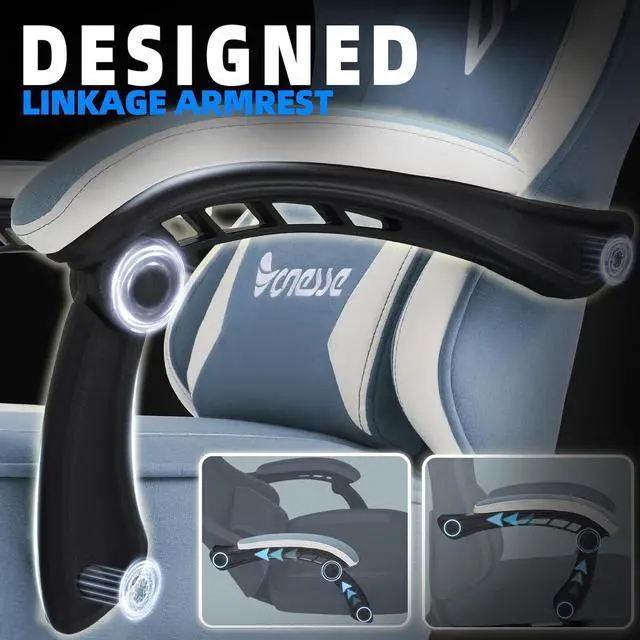 Alt view image 7 of 7 - Vonesse Gaming Chair, Computer Chair Fabric with Pocket Spring Cushion, Office Chair with Footrest and Massage Lumbar Support, Reclining Gaming Chairs for Adults 250LBS (Blue)