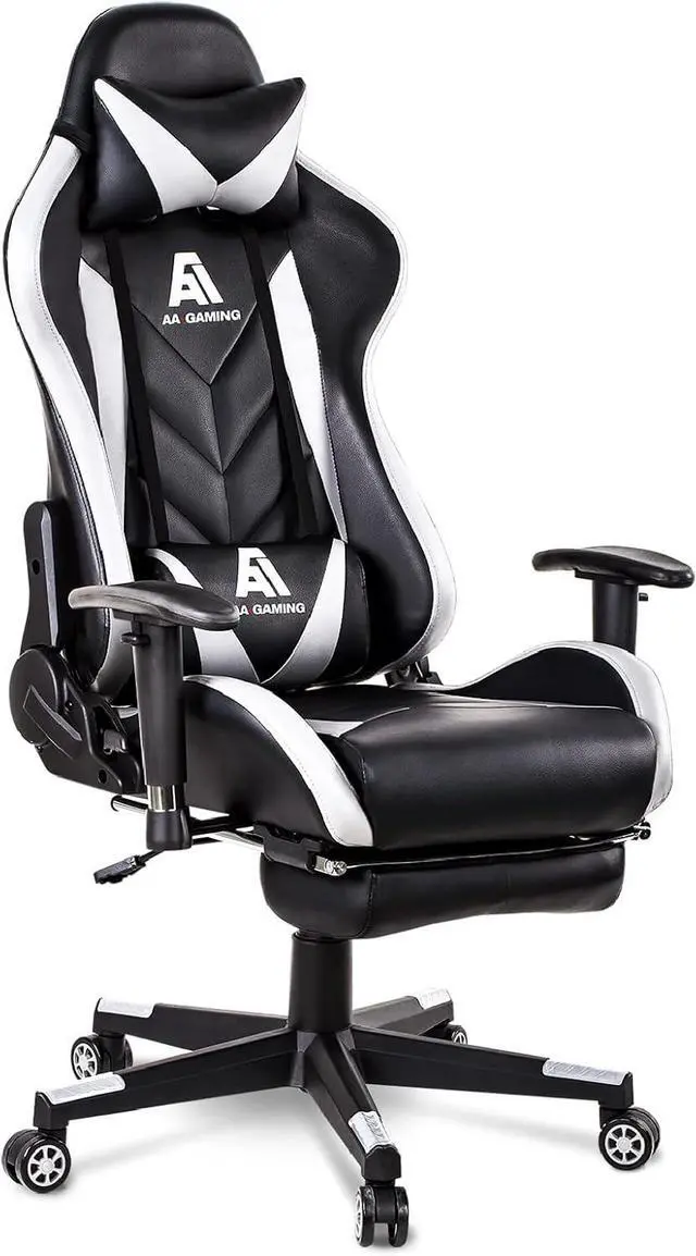 Main image of AA Products Gaming Chair High Back Ergonomic Computer Racing Chair Adjustable Office Chair with Footrest, Lumbar Support Swivel Chair - White