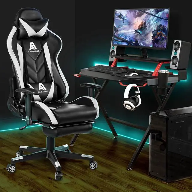 Alt view image 2 of 7 - AA Products Gaming Chair High Back Ergonomic Computer Racing Chair Adjustable Office Chair with Footrest, Lumbar Support Swivel Chair - White