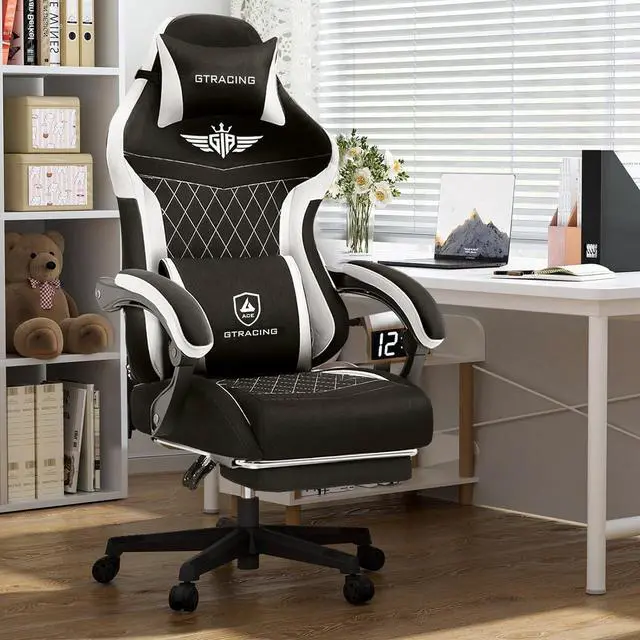 Alt view image 2 of 7 - GTRACING Gaming Chair Fabric with Footrest, Big and Tall Game Chair High Back Computer Office Chair with Lumbar Support for Adults, Ergonomic Swivel Game Chairs with Pocket Spring Cushion Gaming Black