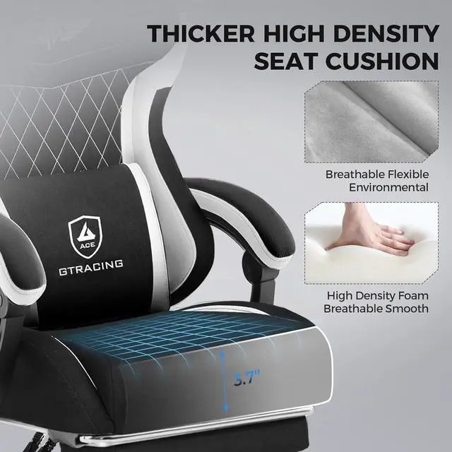 Alt view image 4 of 7 - GTRACING Gaming Chair Fabric with Footrest, Big and Tall Game Chair High Back Computer Office Chair with Lumbar Support for Adults, Ergonomic Swivel Game Chairs with Pocket Spring Cushion Gaming Black