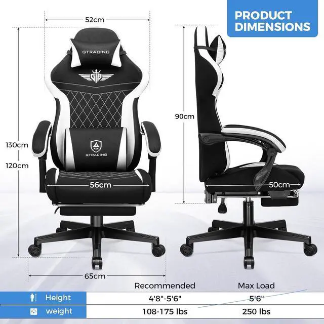 Alt view image 3 of 7 - GTRACING Gaming Chair Fabric with Footrest, Big and Tall Game Chair High Back Computer Office Chair with Lumbar Support for Adults, Ergonomic Swivel Game Chairs with Pocket Spring Cushion Gaming Black