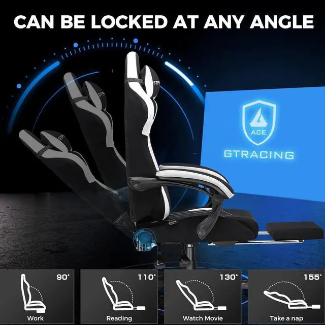Alt view image 7 of 7 - GTRACING Gaming Chair Fabric with Footrest, Big and Tall Game Chair High Back Computer Office Chair with Lumbar Support for Adults, Ergonomic Swivel Game Chairs with Pocket Spring Cushion Gaming Black