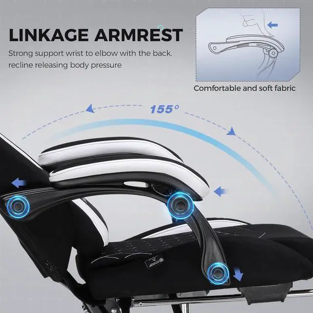 Alt view image 6 of 7 - GTRACING Gaming Chair Fabric with Footrest, Big and Tall Game Chair High Back Computer Office Chair with Lumbar Support for Adults, Ergonomic Swivel Game Chairs with Pocket Spring Cushion Gaming Black
