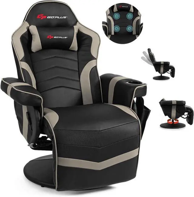 Main image of POWERSTONE Gaming Recliner Massage Gaming Chair with Footrest Ergonomic PU Leather Single Sofa with Cup Holder Headrest and Side Pouch, Adjustable Living Room Chair Home Theater Seating (Grey)