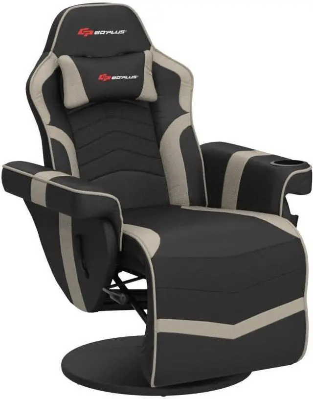 Alt view image 5 of 7 - POWERSTONE Gaming Recliner Massage Gaming Chair with Footrest Ergonomic PU Leather Single Sofa with Cup Holder Headrest and Side Pouch, Adjustable Living Room Chair Home Theater Seating (Grey)