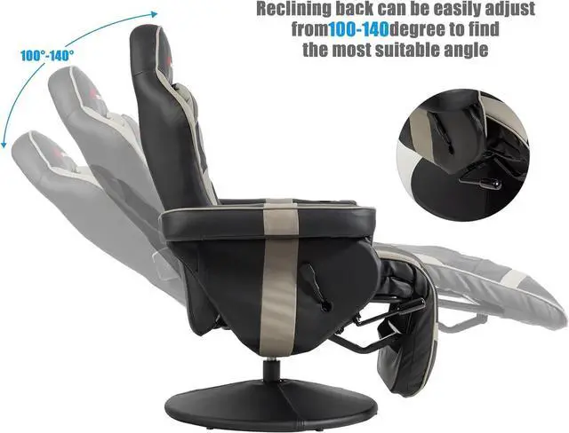 Alt view image 7 of 7 - POWERSTONE Gaming Recliner Massage Gaming Chair with Footrest Ergonomic PU Leather Single Sofa with Cup Holder Headrest and Side Pouch, Adjustable Living Room Chair Home Theater Seating (Grey)