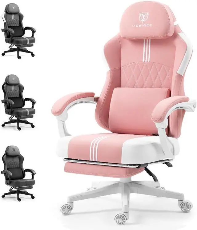 Main image of Gaming Chair, Big and Tall Gaming Chairs for Adults with Pocket Spring Cushion, Footrest and Massage Lumbar Support, Adjustable High Back Ergonomic Gaming Chair 300LBS Pink