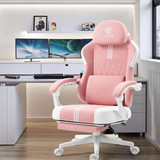 Alt view image 2 of 7 - Gaming Chair, Big and Tall Gaming Chairs for Adults with Pocket Spring Cushion, Footrest and Massage Lumbar Support, Adjustable High Back Ergonomic Gaming Chair 300LBS Pink