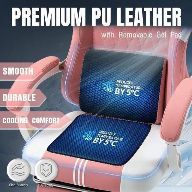 Alt view image 4 of 7 - Gaming Chair, Big and Tall Gaming Chairs for Adults with Pocket Spring Cushion, Footrest and Massage Lumbar Support, Adjustable High Back Ergonomic Gaming Chair 300LBS Pink