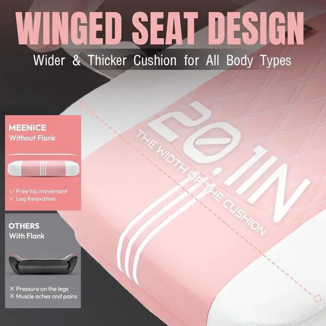 Alt view image 5 of 7 - Gaming Chair, Big and Tall Gaming Chairs for Adults with Pocket Spring Cushion, Footrest and Massage Lumbar Support, Adjustable High Back Ergonomic Gaming Chair 300LBS Pink