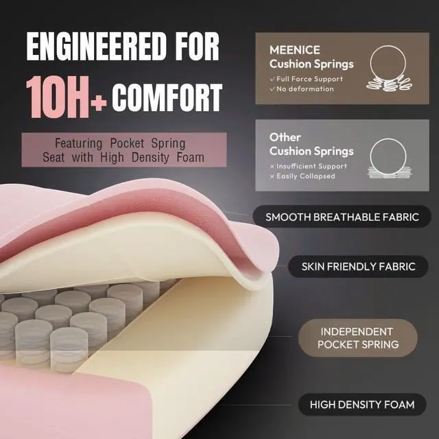 Alt view image 6 of 7 - Gaming Chair, Big and Tall Gaming Chairs for Adults with Pocket Spring Cushion, Footrest and Massage Lumbar Support, Adjustable High Back Ergonomic Gaming Chair 300LBS Pink