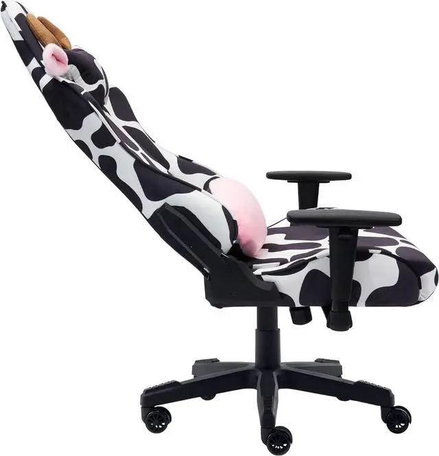 Alt view image 6 of 6 - Techni Sport Gaming Chair - Black White Cow Print - Ergonomic Office Computer Chair with Memory Foam, Lumbar Support, Decorative Horns & Ears, 300 Lbs Capacity