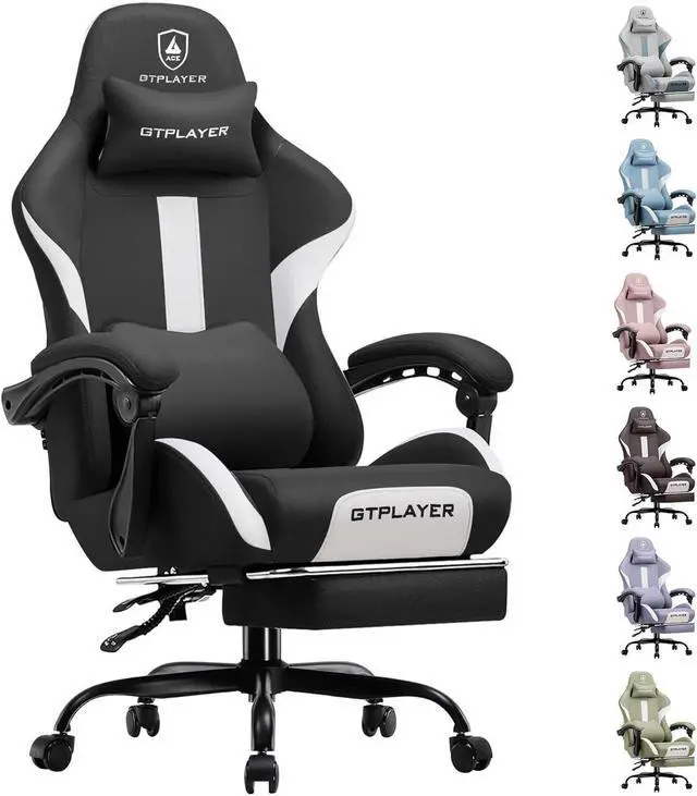 Main image of GTRACING Gaming Chair with Foot Rest & Pocket Spring Cushion, Breathable Fabric for Home Office Desk, Ergonomic High Back Computer Chair with Headrest & Lumbar Support, Black