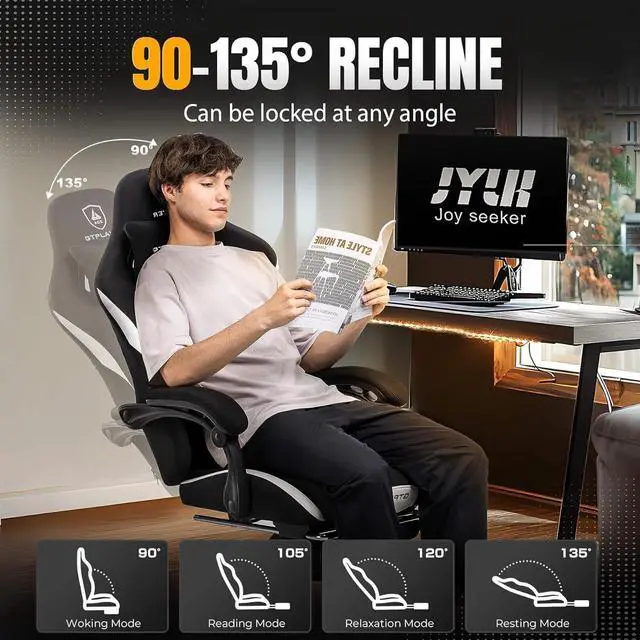 Alt view image 7 of 7 - GTRACING Gaming Chair with Foot Rest & Pocket Spring Cushion, Breathable Fabric for Home Office Desk, Ergonomic High Back Computer Chair with Headrest & Lumbar Support, Black