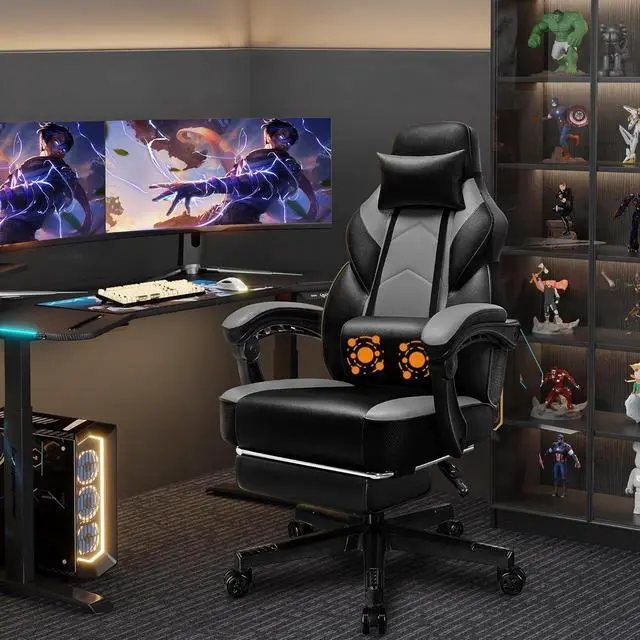 Main image of Shintenchi Gaming Chair,Video Game Chair with footrest and Massage Lumbar Support,Height Adjustable Game Chair with 360°Swivel Seat Ergonomic Computer Chair with Headrest for Office or Gaming(Grey)