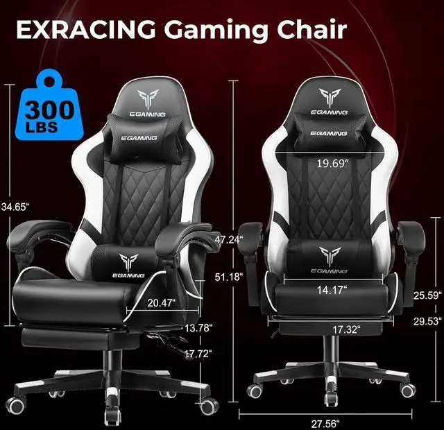Alt view image 2 of 7 - EXRACING Gaming Chair Ergonomic Computer Chair with Footrest and Lumbar Support, Height Adjustable High Back Leather Office Chair, 360° Swivel with Linked Armrest, for Adult and Teen