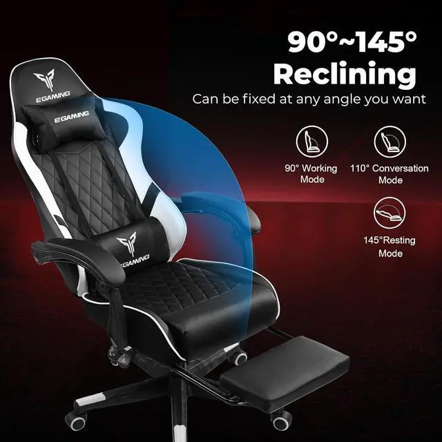 Alt view image 3 of 7 - EXRACING Gaming Chair Ergonomic Computer Chair with Footrest and Lumbar Support, Height Adjustable High Back Leather Office Chair, 360° Swivel with Linked Armrest, for Adult and Teen