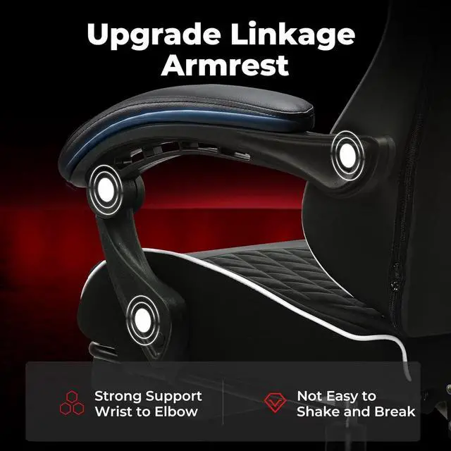 Alt view image 4 of 7 - EXRACING Gaming Chair Ergonomic Computer Chair with Footrest and Lumbar Support, Height Adjustable High Back Leather Office Chair, 360° Swivel with Linked Armrest, for Adult and Teen