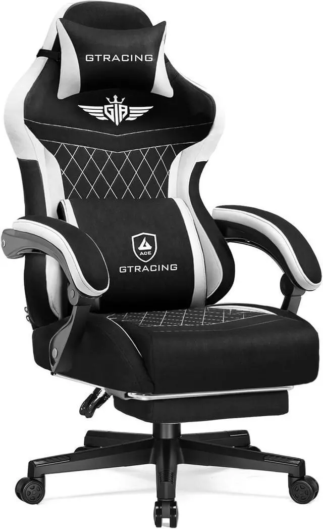 Main image of GTRACING Gaming Chair Fabric with Footrest, Big and Tall Game Chair High Back Computer Office Chair with Lumbar Support for Adults, Ergonomic Swivel Game Chairs with Pocket Spring Cushion Gaming Black