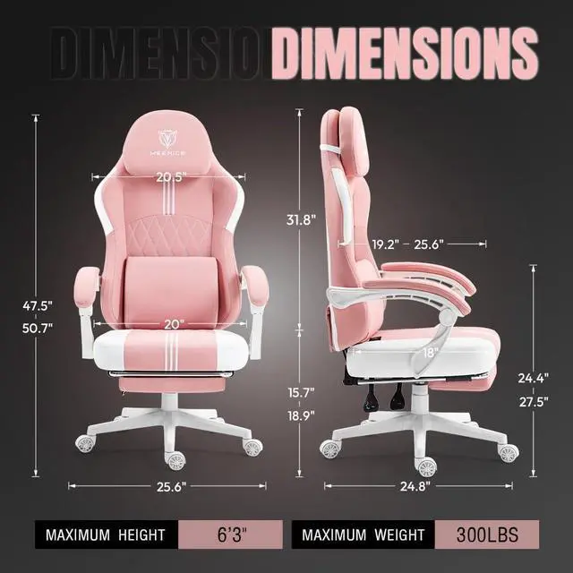 Alt view image 3 of 7 - Gaming Chair, Big and Tall Gaming Chairs for Adults with Pocket Spring Cushion, Footrest and Massage Lumbar Support, Adjustable High Back Ergonomic Gaming Chair 300LBS Pink