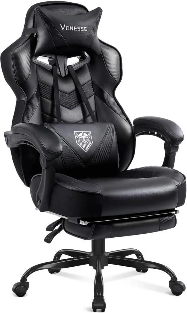 Main image of Vonesse Gaming Chair, Computer Chair with Footrest and Massage, Big and Tall High Back Gamer Chair, Reclining Gaming Chairs for Adults (Classic Black)