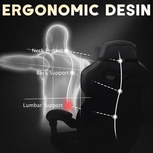 Alt view image 7 of 7 - Vonesse Gaming Chair, Computer Chair with Footrest and Massage, Big and Tall High Back Gamer Chair, Reclining Gaming Chairs for Adults (Classic Black)