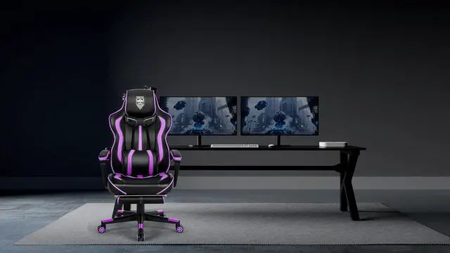 Alt view image 2 of 7 - Vonesse Purple Gaming Chair with Footrest, Reclining Computer Gaming Chairs for Adults, Ergonomic Gamer Chair with Massage, Big and Tall PC Game Chair(Purple/Black)