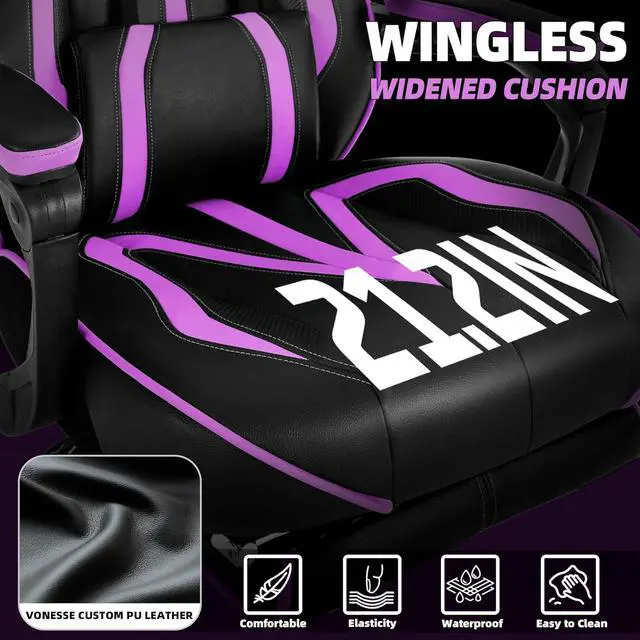 Alt view image 5 of 7 - Vonesse Purple Gaming Chair with Footrest, Reclining Computer Gaming Chairs for Adults, Ergonomic Gamer Chair with Massage, Big and Tall PC Game Chair(Purple/Black)