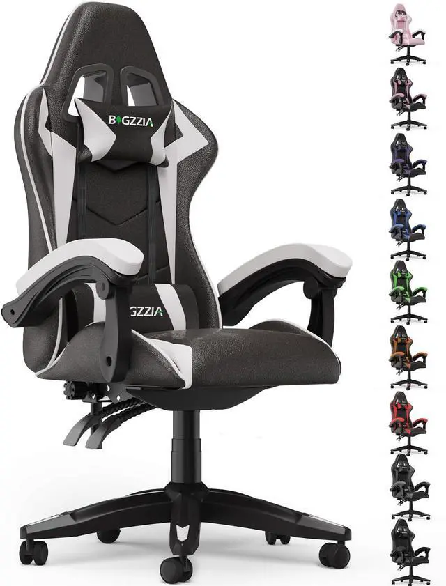 Main image of Bigzzia Gaming Chair, Computer Chair with Lumbar Support, Video Game Chairs for Adults, Racing Style Gamer Chair with 360°-Swivel Seat and HeadrestWhite