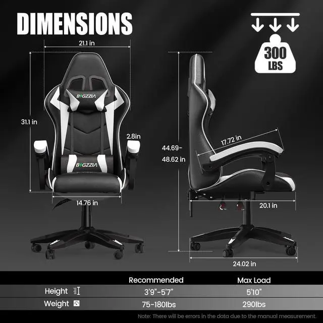 Alt view image 2 of 7 - Bigzzia Gaming Chair, Computer Chair with Lumbar Support, Video Game Chairs for Adults, Racing Style Gamer Chair with 360°-Swivel Seat and HeadrestWhite