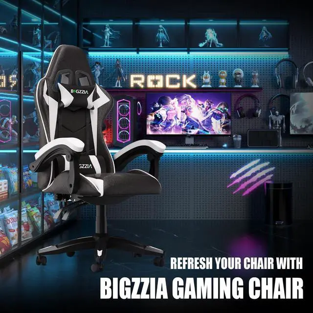 Alt view image 3 of 7 - Bigzzia Gaming Chair, Computer Chair with Lumbar Support, Video Game Chairs for Adults, Racing Style Gamer Chair with 360°-Swivel Seat and HeadrestWhite