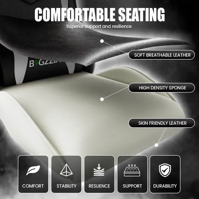 Alt view image 7 of 7 - Bigzzia Gaming Chair, Computer Chair with Lumbar Support, Video Game Chairs for Adults, Racing Style Gamer Chair with 360°-Swivel Seat and HeadrestWhite