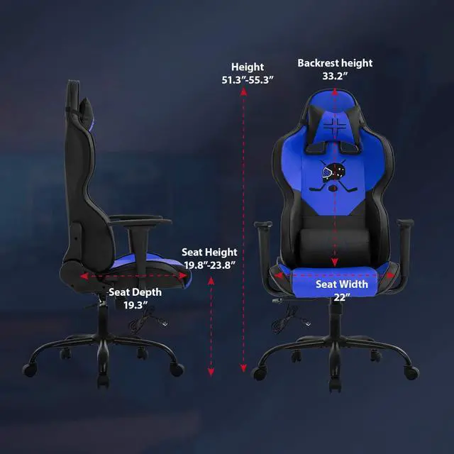 Alt view image 3 of 7 - PC Gaming Chair Racing Office Chair Ergonomic Desk Chair with Lumbar Support Headrest Armrest Task Rolling Massage Swivel Chair PU Leather Adjustable E-Sports Computer Chair for Adults Gamer(Blue)