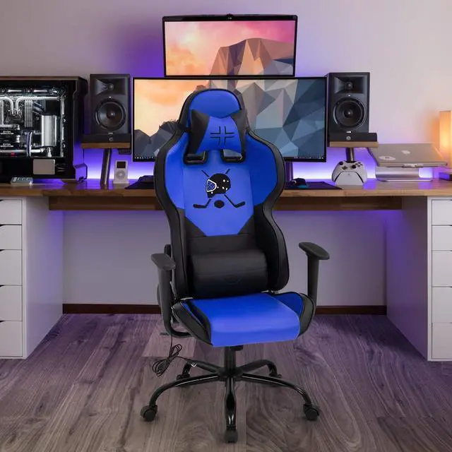 Alt view image 2 of 7 - PC Gaming Chair Racing Office Chair Ergonomic Desk Chair with Lumbar Support Headrest Armrest Task Rolling Massage Swivel Chair PU Leather Adjustable E-Sports Computer Chair for Adults Gamer(Blue)