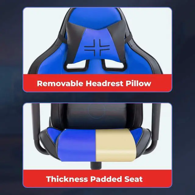 Alt view image 6 of 7 - PC Gaming Chair Racing Office Chair Ergonomic Desk Chair with Lumbar Support Headrest Armrest Task Rolling Massage Swivel Chair PU Leather Adjustable E-Sports Computer Chair for Adults Gamer(Blue)